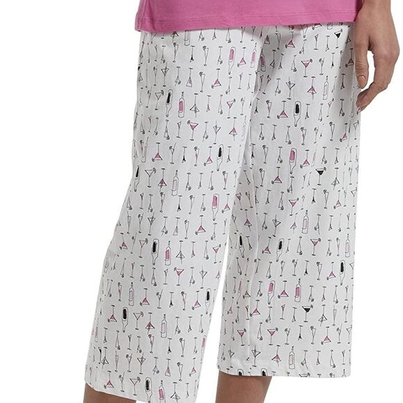 Hue Women's Printed Knit Capri Pajama Sleep Pant, White/Dwink Dwink, Small - Picture 1 of 3
